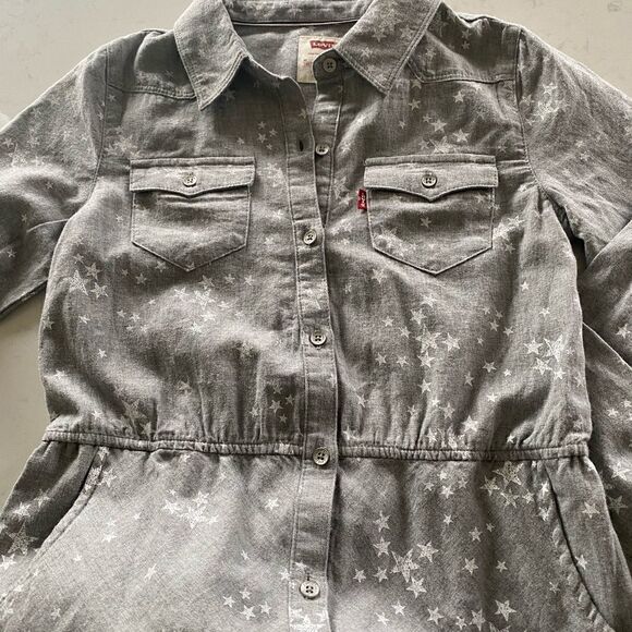 Levi’s Girls Shirt Dress Long Sleeve Gray Printed Stars Size M Youth (10-12) EUC - Picture 7 of 12